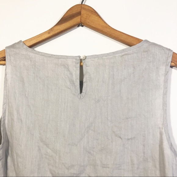 St. Tropez Gray 100% Linen Sleeveless Embroidered Blouse Women's Size Small - Picture 6 of 8
